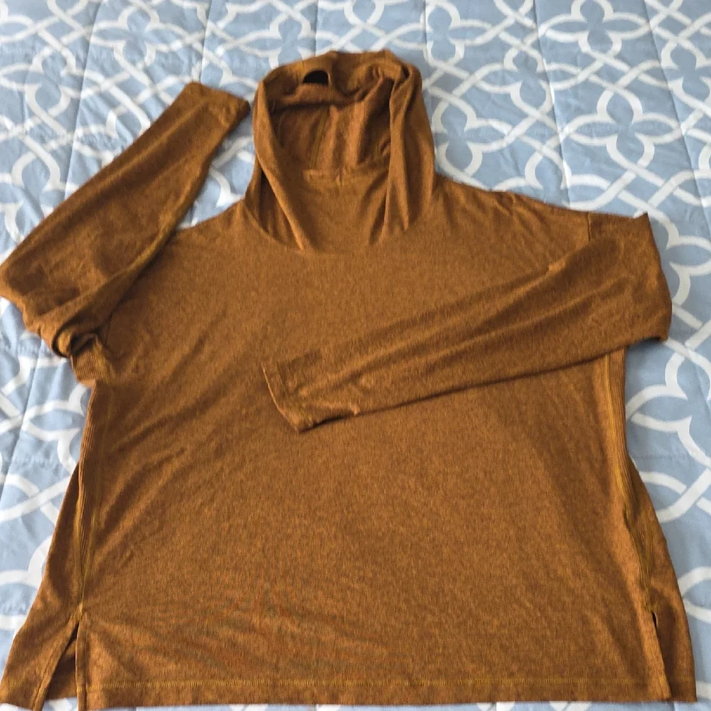 Athleta Uptempo Cowl Neck Hoodie Sweatshirt in Rich Rustic Brown - Picture 12 of 14